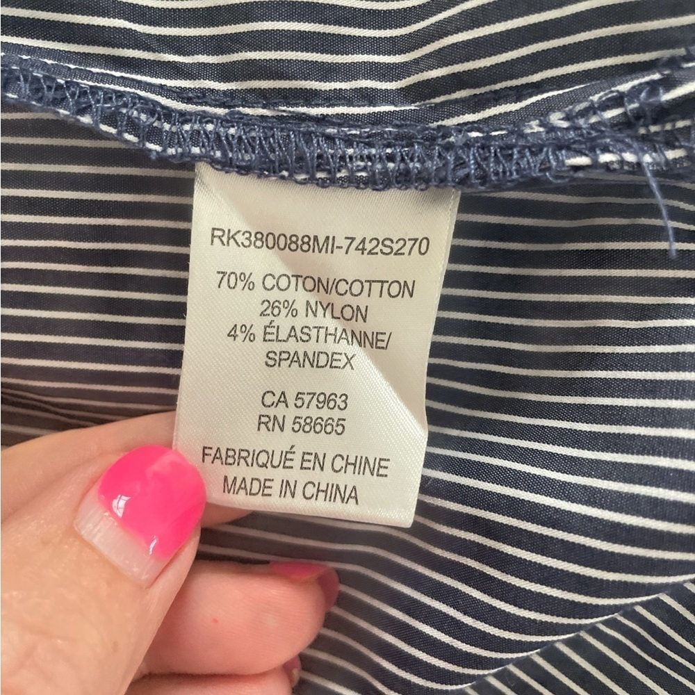 14th & Union Chic Pinstripe Floral Embroidered Button-Up Shirt - Picture 5 of 6